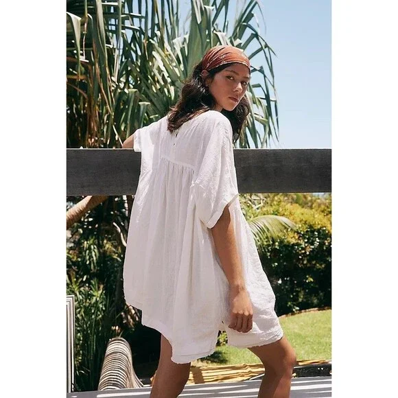 Free People We The Free Moon City Tunic Top Oversized Babydoll Ivory S 285732 - Picture 4 of 9